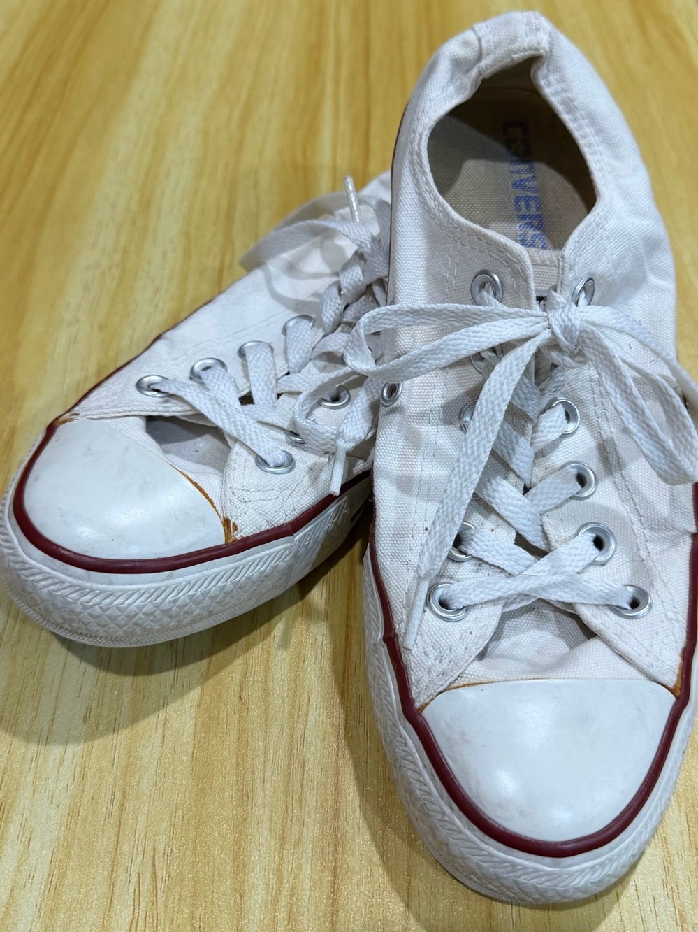 Converse Women’s White Canvas Low-Top Sneakers with Red Trim